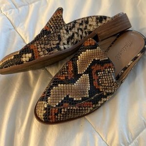 Madewell Mules Remi Shoes Snake Print Leather Slip On Tan Brown Women's Size 7